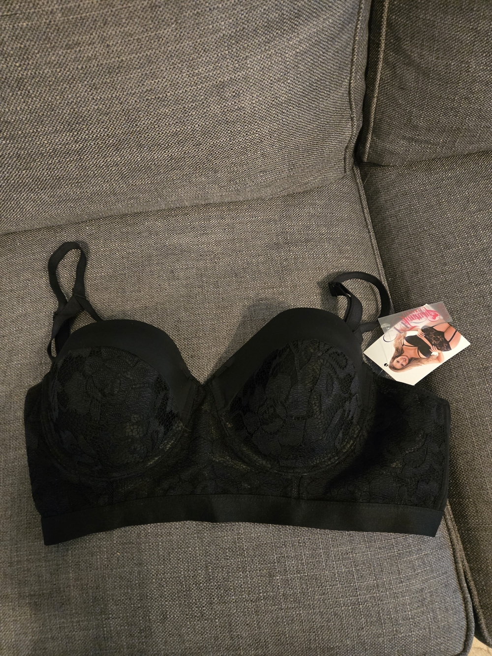 Black Lace Longline Bra with Light Padding
